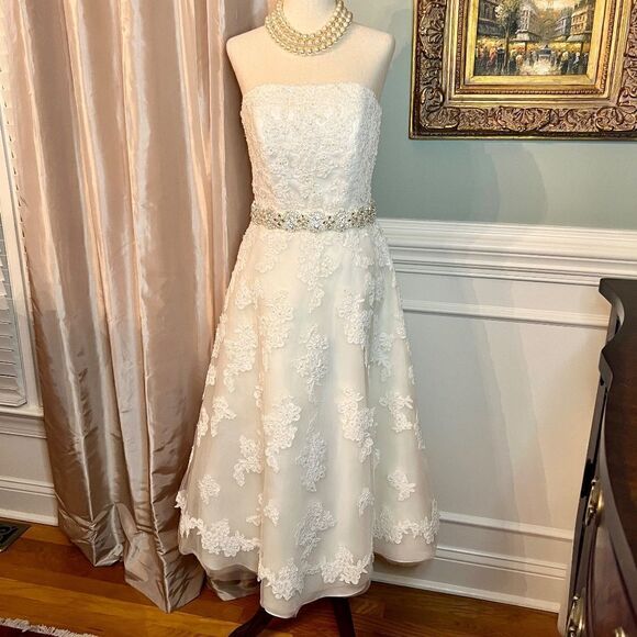 NWT Galina Beaded Strapless Tea Length Wedding Bridal Gown Dress in Ivory Size 6 - Picture 3 of 10